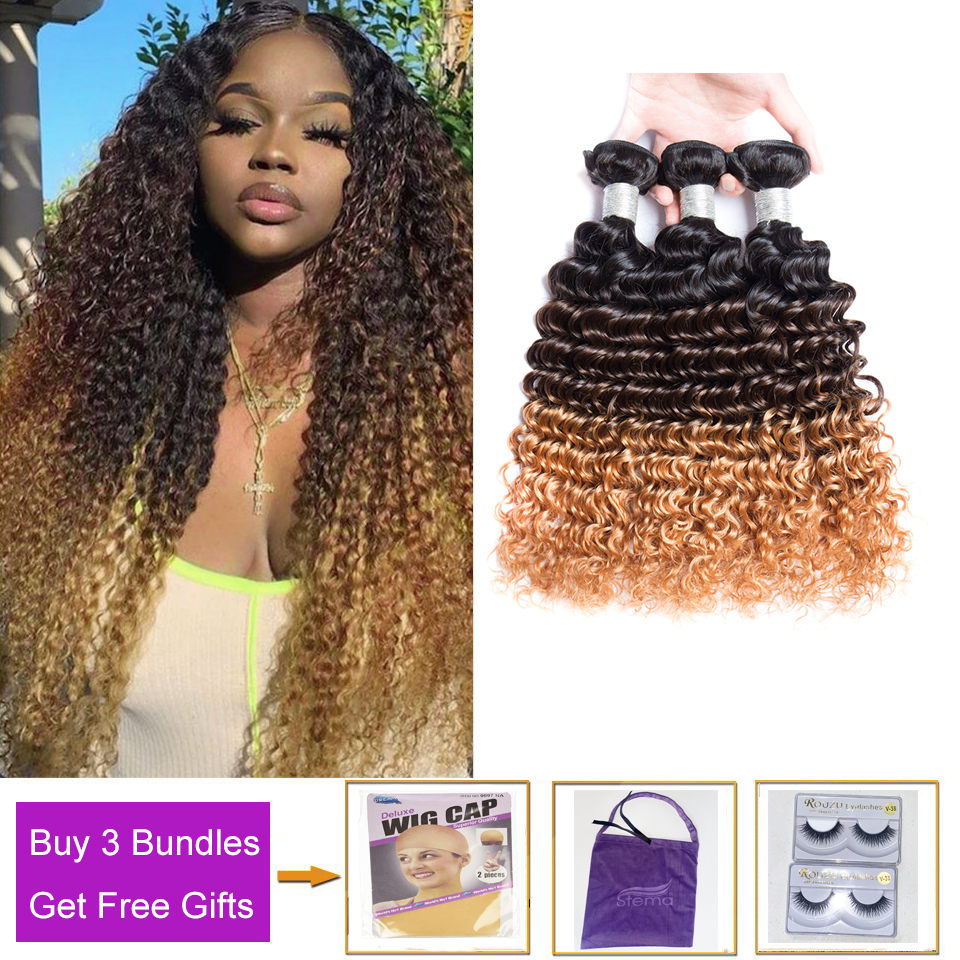 T1B/4/30 Ombre Color Hair Deep Wave Virgin Hair Bundles